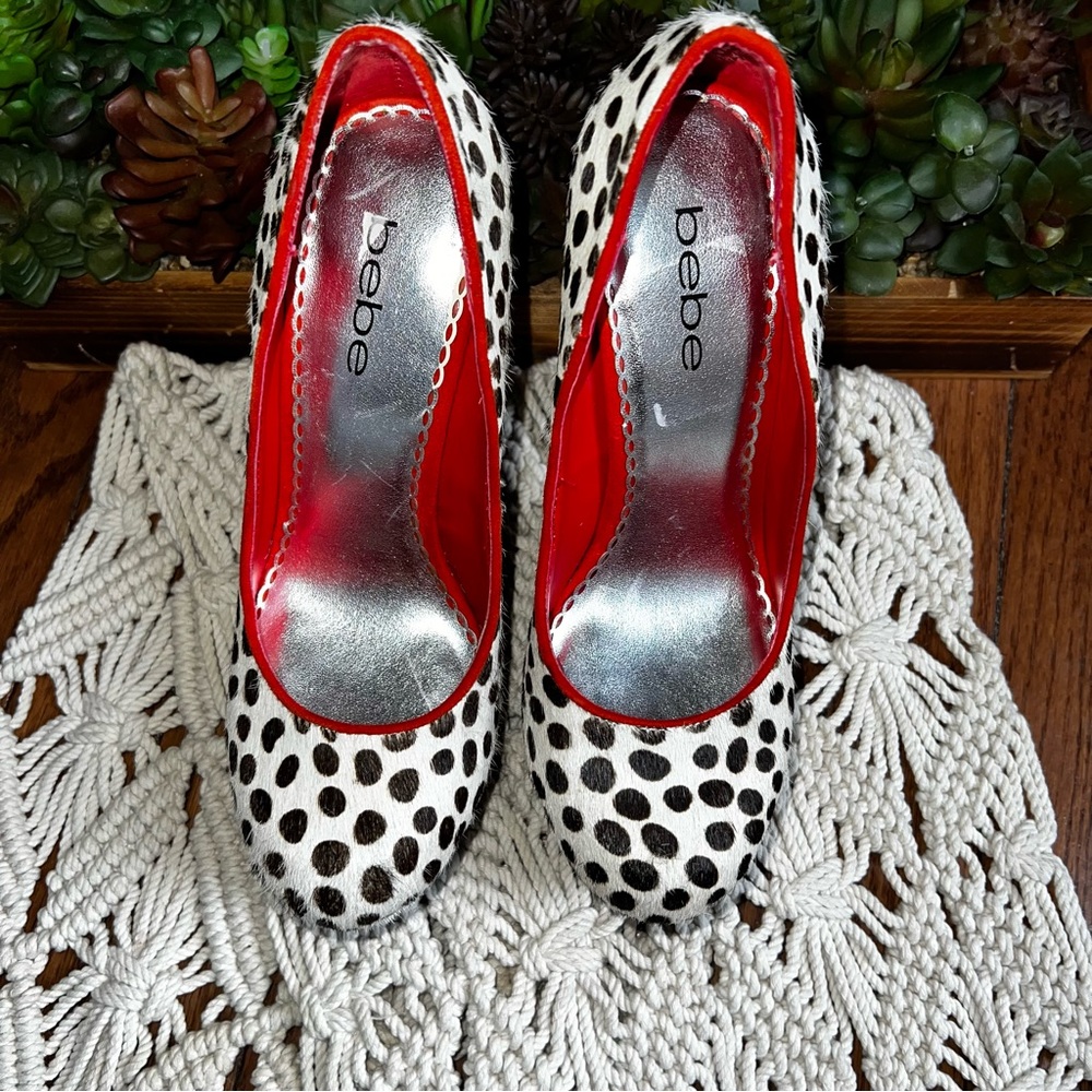 bebe | Faux Polka Dot Cowhide Heels